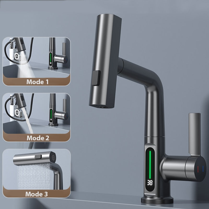 Brehn | Moderner Sleek Wasserfall Temperaturanzeige Wasserhahn