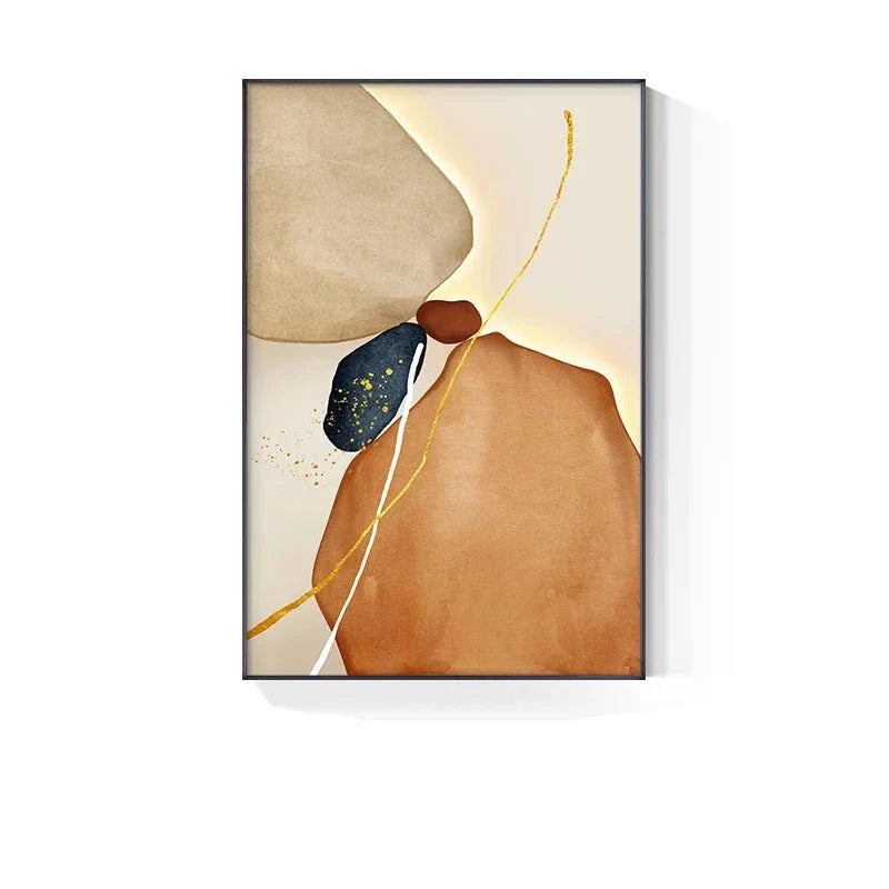 Moderne abstrakte nordische Zen-Kiesel Wandkunst feine Kunstdrucke auf Leinwand neutrale Töne geomorphes Design Bilder für zeitgenössische Innenräume | Brehn