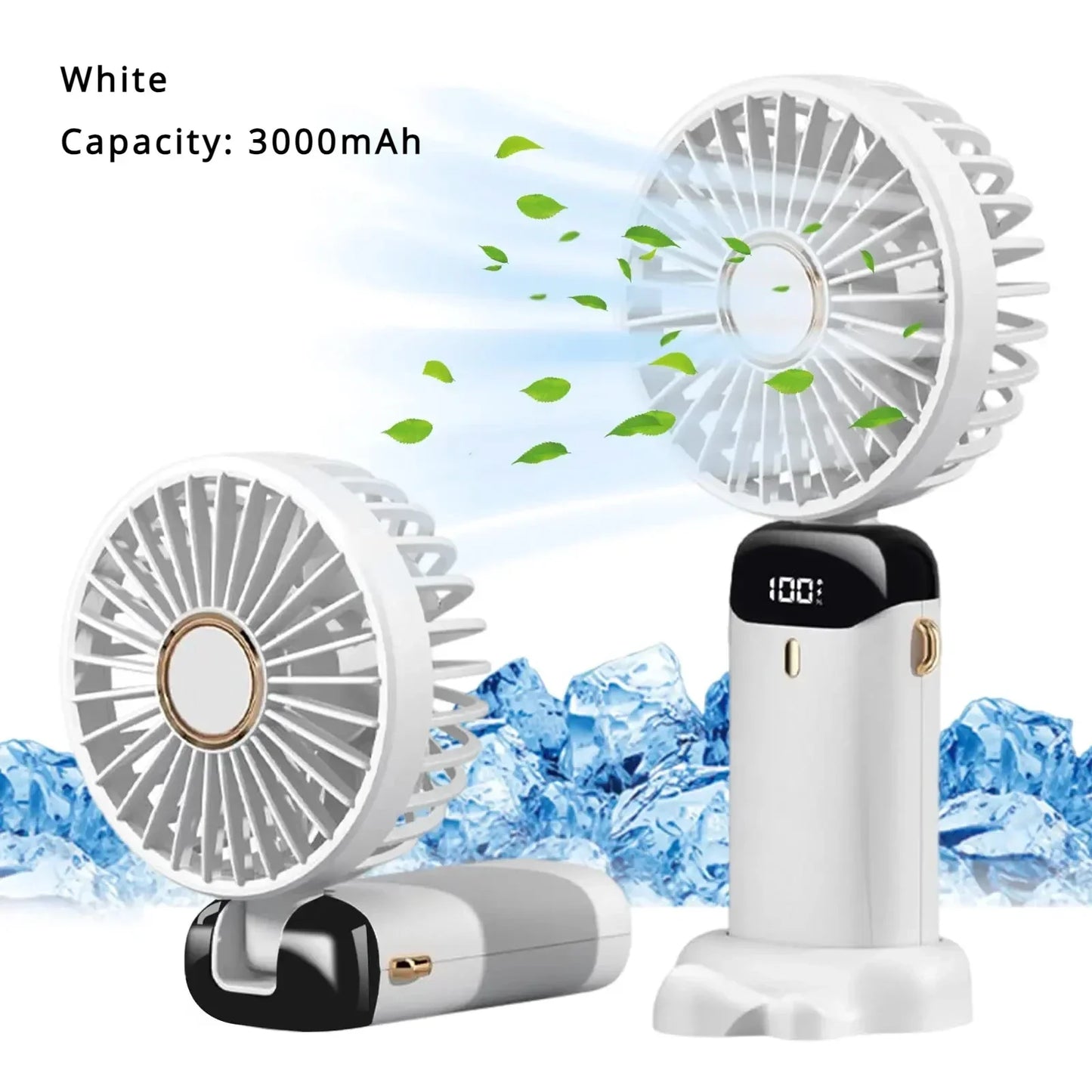5000mAh Handheld Mini Ventilator – Kabelloser USB wiederaufladbarer tragbarer Ventilator mit digitaler Anzeige, Telefonhalter, 5-Geschwindigkeits faltbarer Nacken-Hängevantilator | Brehn