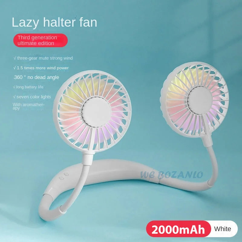 USB Tragbarer Freisprechhalsventilator - Wiederaufladbarer Mini-Sportventilator, 3-Geschwindigkeitsverstellbarer Dualventilator für Zuhause, Büro & Außeneinsatz | Brehn
