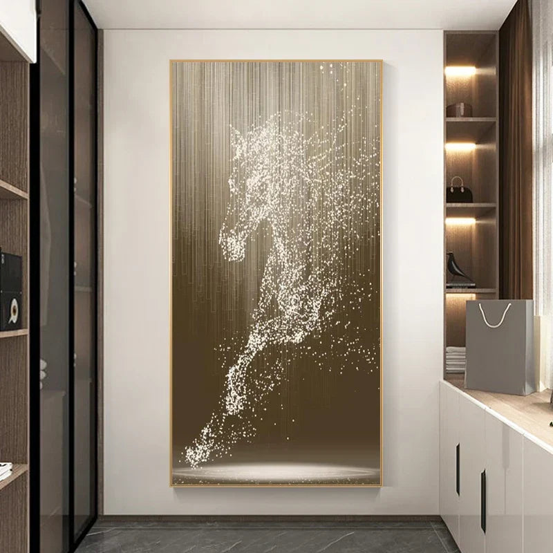 Minimalistische abstrakte Lichtspritzer Pferd Wandkunst Feine Kunstdrucke Reiterbilder für modernes Wohnzimmer Eingangsbereich Foyer Kunstdekoration | Brehn