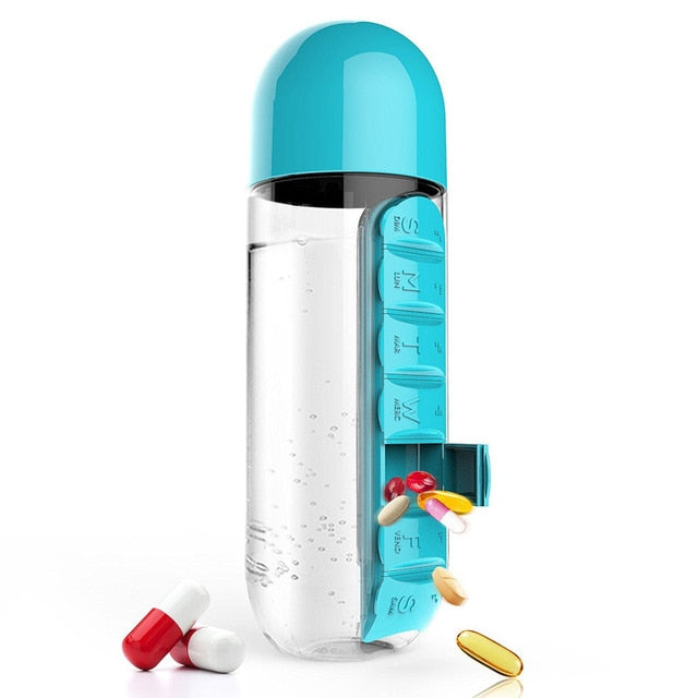 Wasserflasche mit Medikamenten-Organizer | Brehn