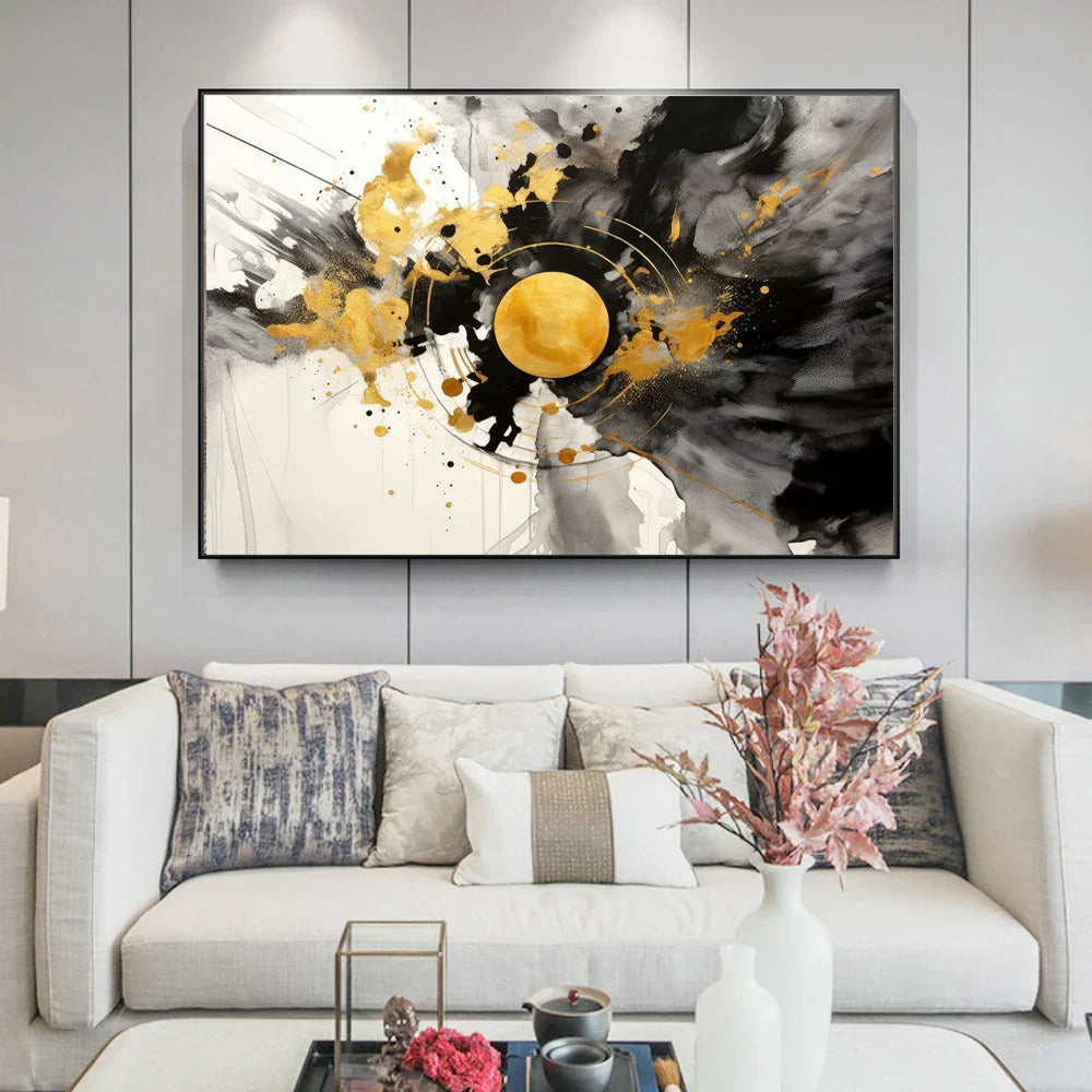 Moderne Fließende Geometrie Schwarzes Goldenes Abstraktes Wandkunst Feine Kunst Leinwanddrucke Bilder Für Wohnzimmer Esszimmer Home Office Dekor | Brehn