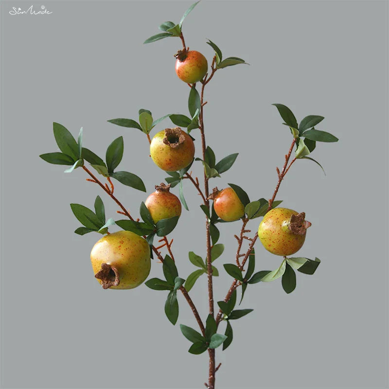 6-Köpfiger Künstlicher Granatapfel Fruchtzweig mit Blättern | Brehn