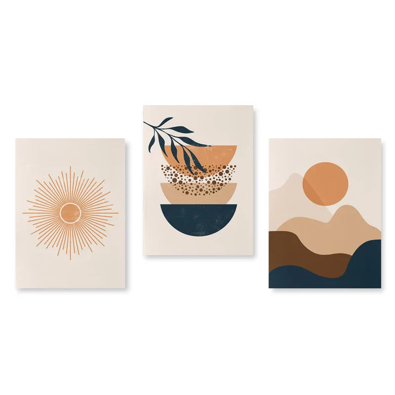 Set aus 3 Stück Modern Abstrakt Bohemian Minimalistisch Geometrisch Wandkunst Fein Kunst Leinwand Drucke Poster Bilder Für Wohnzimmer Dekor | Brehn