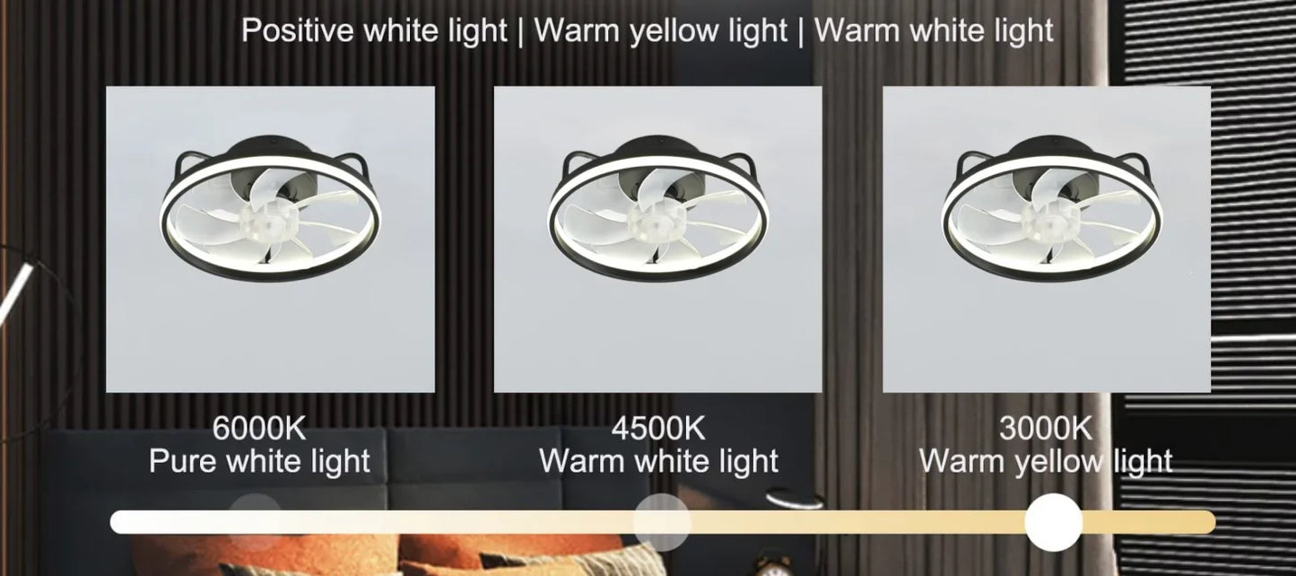 Moderner LED-Deckenventilator mit DC-Motor - 6 Geschwindigkeiten, Timer, Niedrigboden-Dachventilator, Fernbedienung Dekorative Beleuchtung | Brehn