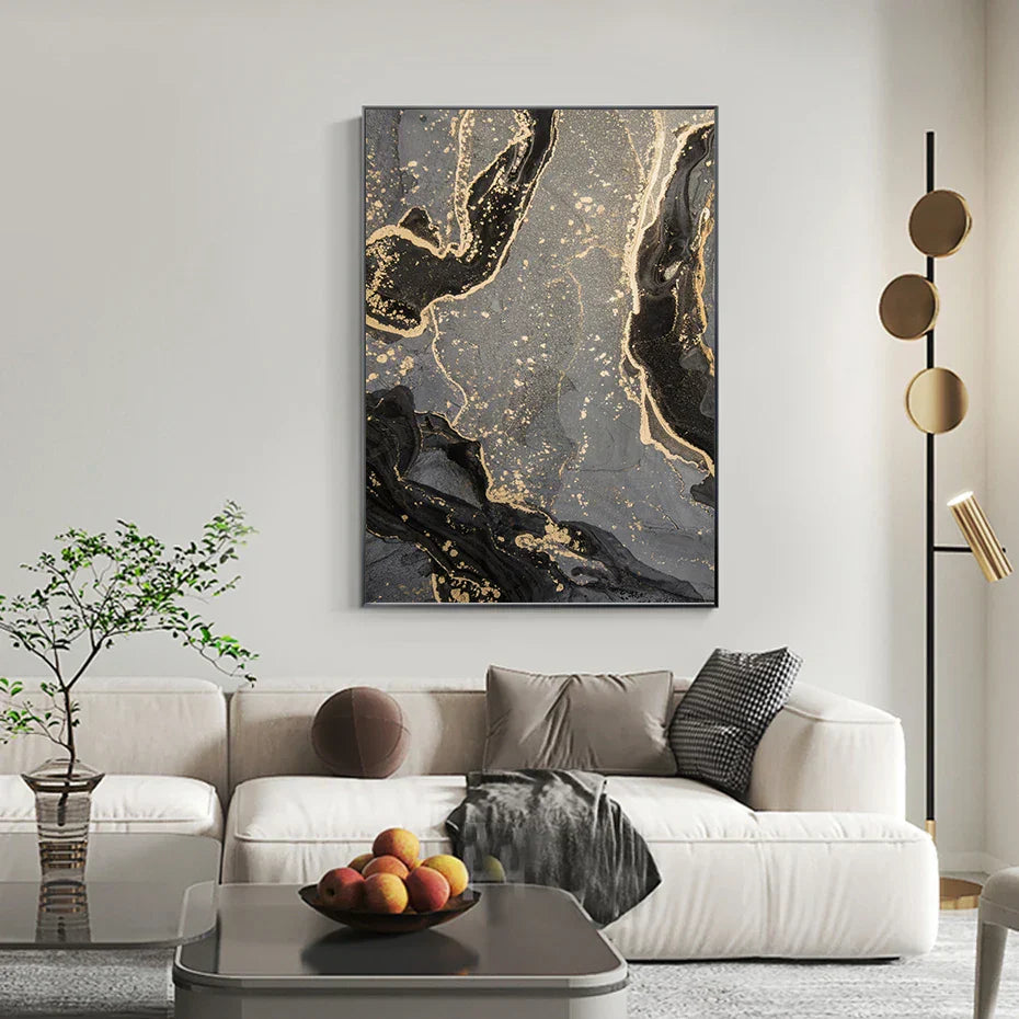 Abstrakte Schwarze Graue Goldene Flüssige Marmorprint Wandkunst Feine Kunst Leinwanddrucke Bilder Für Moderne Wohnung Wohnzimmer Home Office Dekor | Brehn