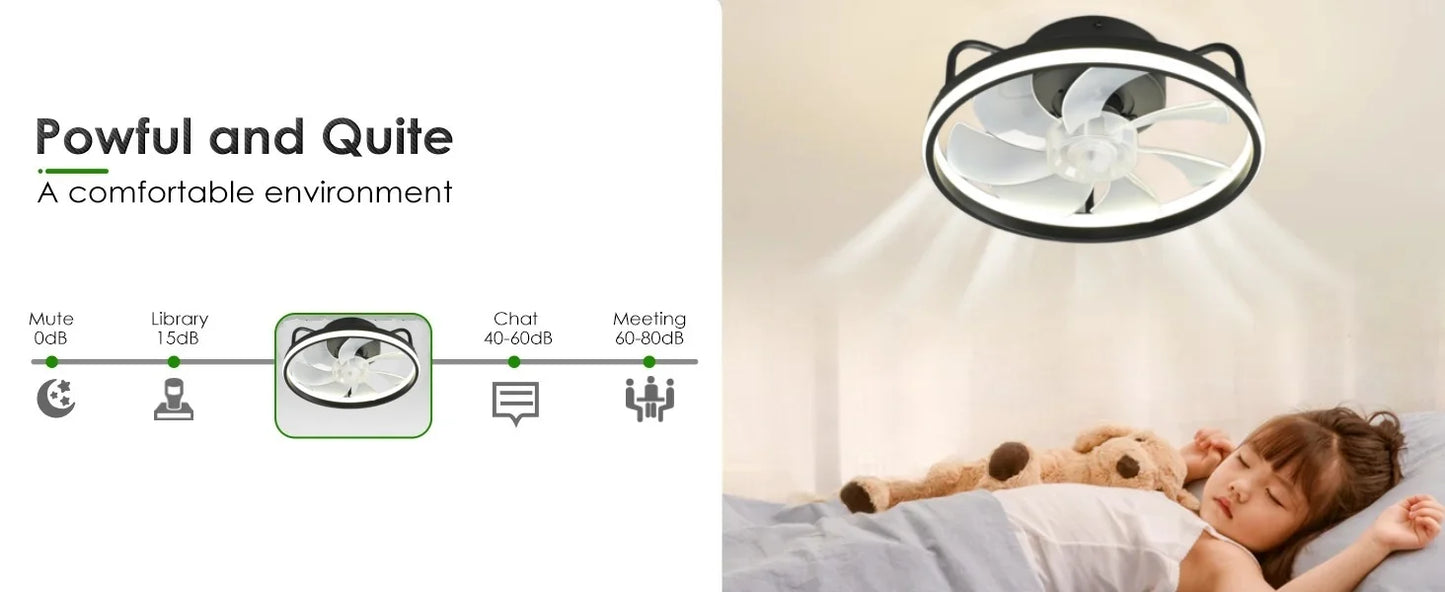 Moderner LED-Deckenventilator mit DC-Motor - 6 Geschwindigkeiten, Timer, Niedrigboden-Dachventilator, Fernbedienung Dekorative Beleuchtung | Brehn
