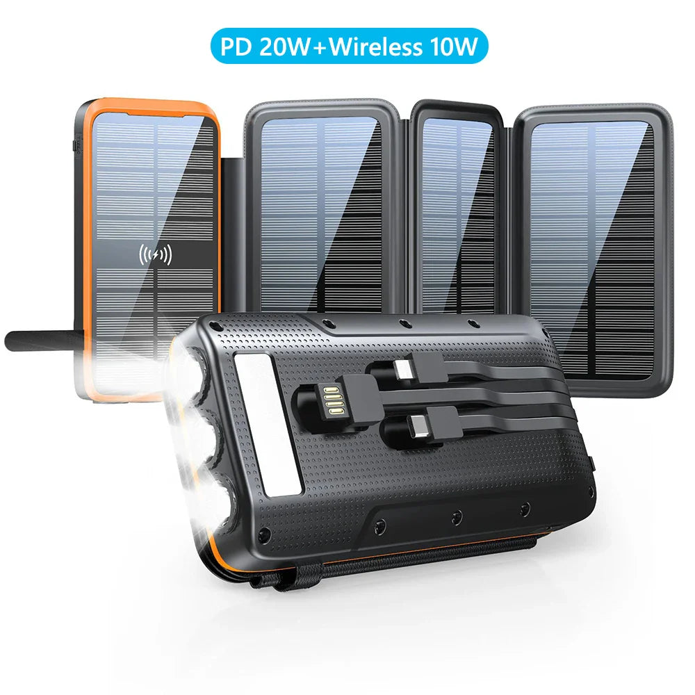 Brehn | Solar Powerbank VoltCore X Pro 43800mAh | 20W Schnellladung | 10W Wireless Charging | Integrierte Kabel & LED-Lampe | Outdoor & Reisen