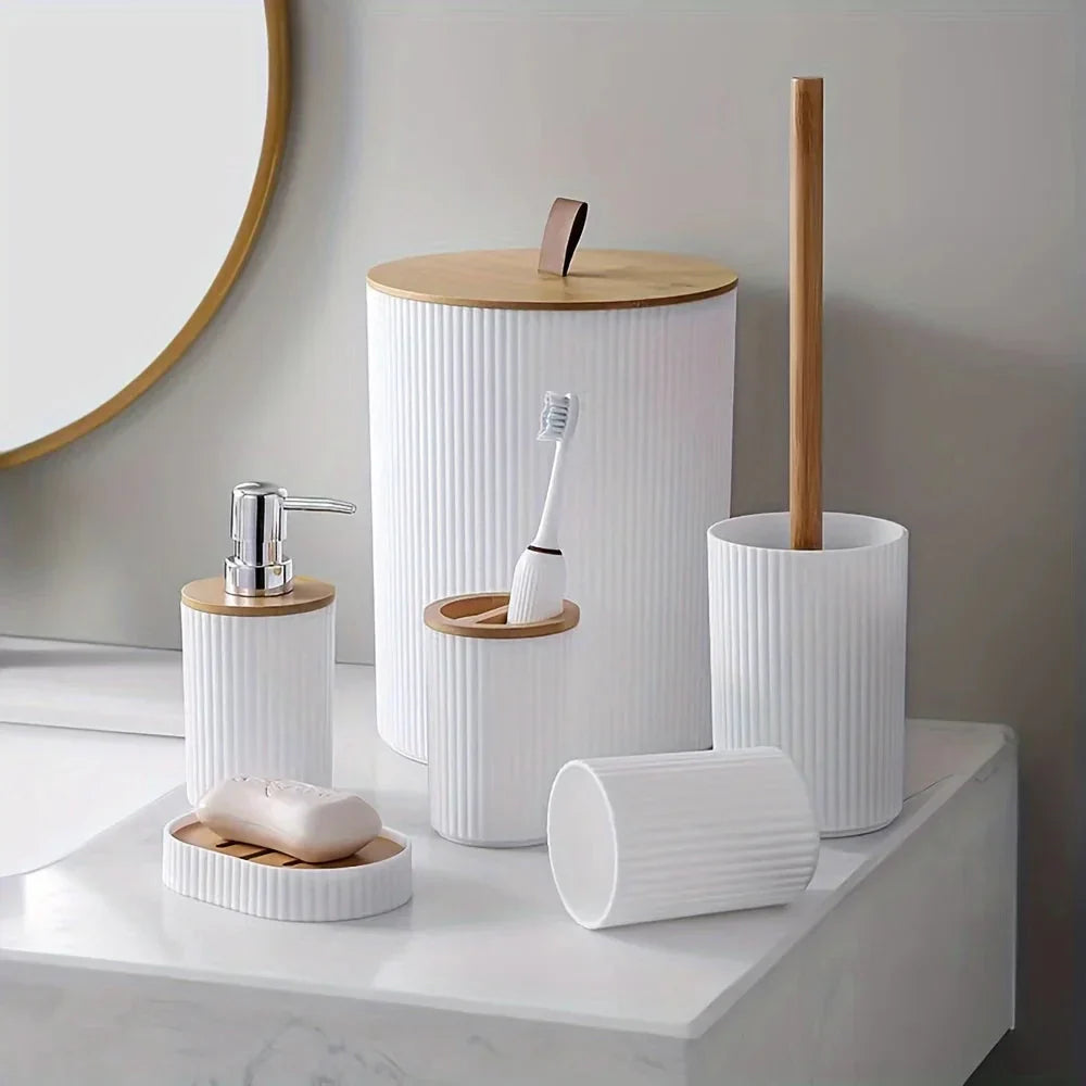 Badezimmer-Set 6-teilig mit Bambus-Akzenten | Brehn