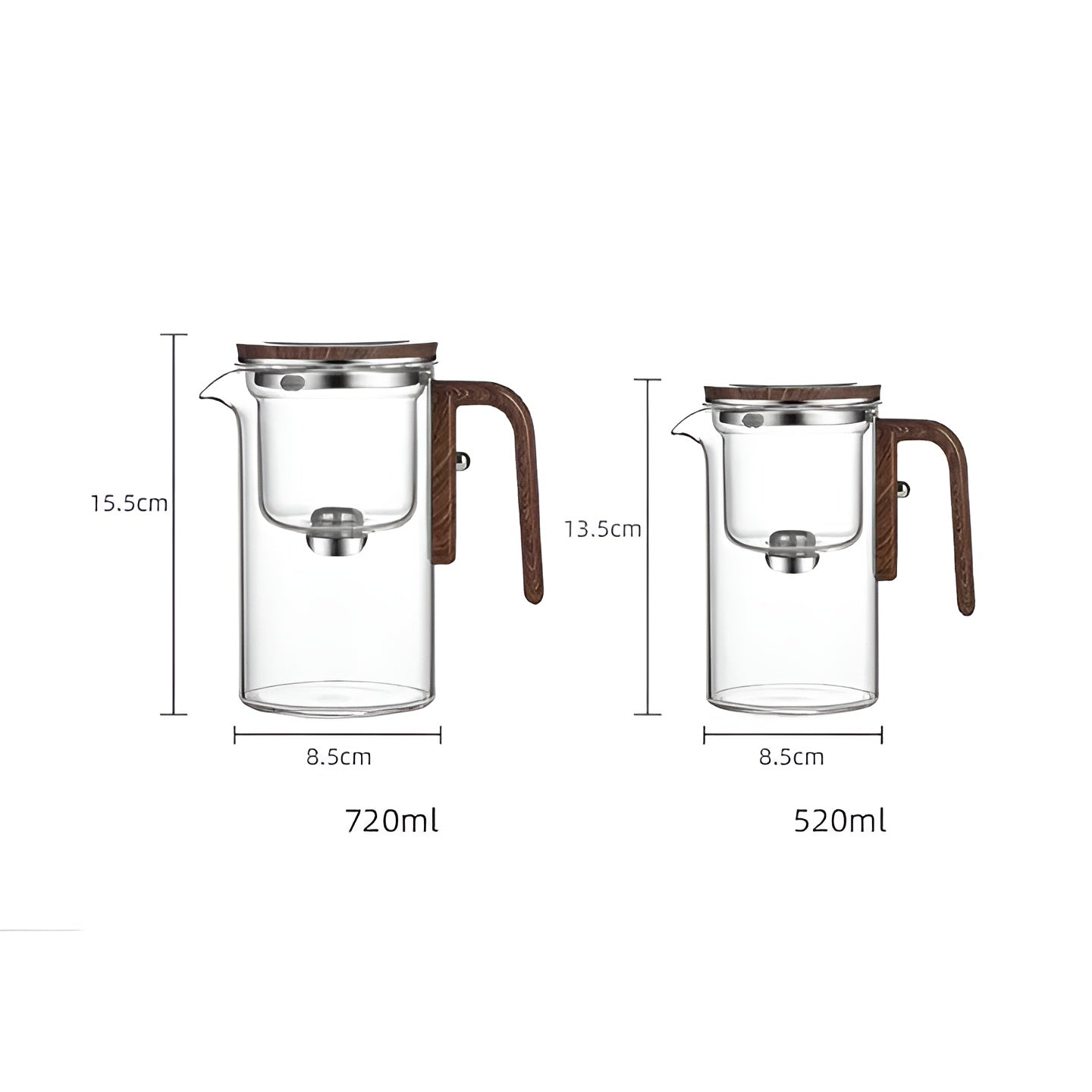 Teekanne aus Glas mit Holzgriff – Filter mit einem Klick | Ideal für loses Tee und Pu-Erh-Tee