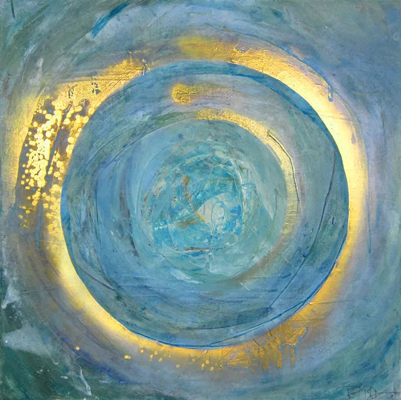 Blaue Goldene Wirbel Kreiss Wandkunst Feine Kunst Leinwanddrucke quadratisches Format Abstrakte Bilder für Wohnzimmer Schlafzimmer Home Office Kunst Dekor | Brehn