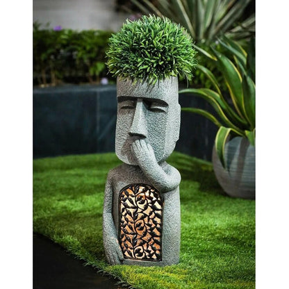 Blumentopf mit Gesicht und LED – Dekoration für Garten- und Balkonbeleuchtung
