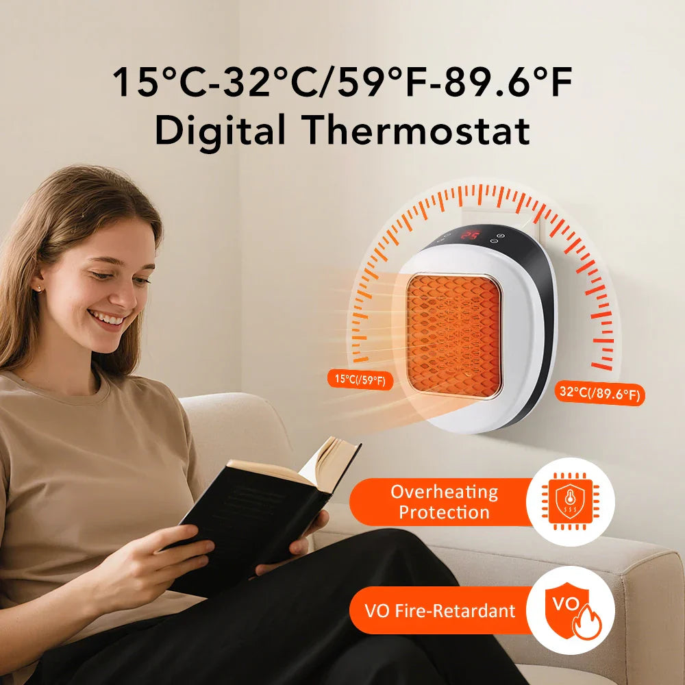 Brehn | ThermoLux Mini Wandheizung 600W | Kompakte Elektrische Heizung mit Fernbedienung | Wandsteckerheizung mit Thermostat & Timer | Schnelle Erwärmung in 3 Sekunden
