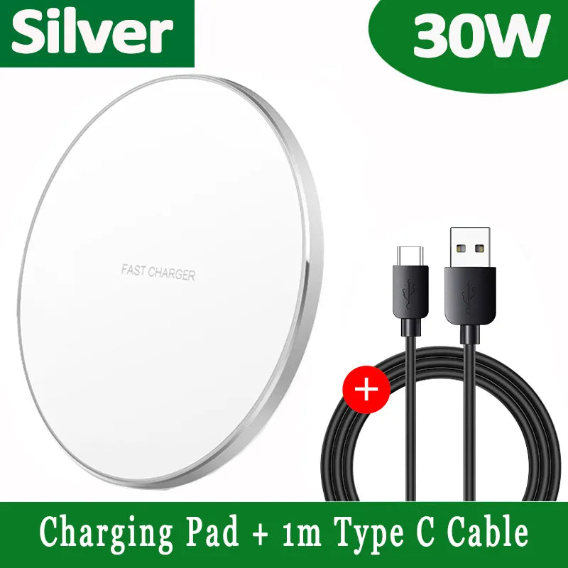 Brehn | 30W Schnelles kabelloses Ladepad | Premium USB C Ladekabel MagSafe Ladegerät für Apple iPhone, Samsung & Android - Fast Wireless Charging Pad