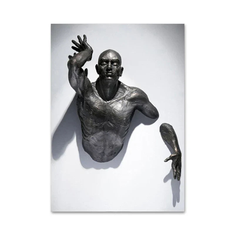 Moderne urbane abstrakte Eisenstatue Wandkunst Fine Art Leinwanddrucke 3D-Visualisierung Figurenkunst Bilder für minimalistische Wohnungswanddekoration | Brehn
