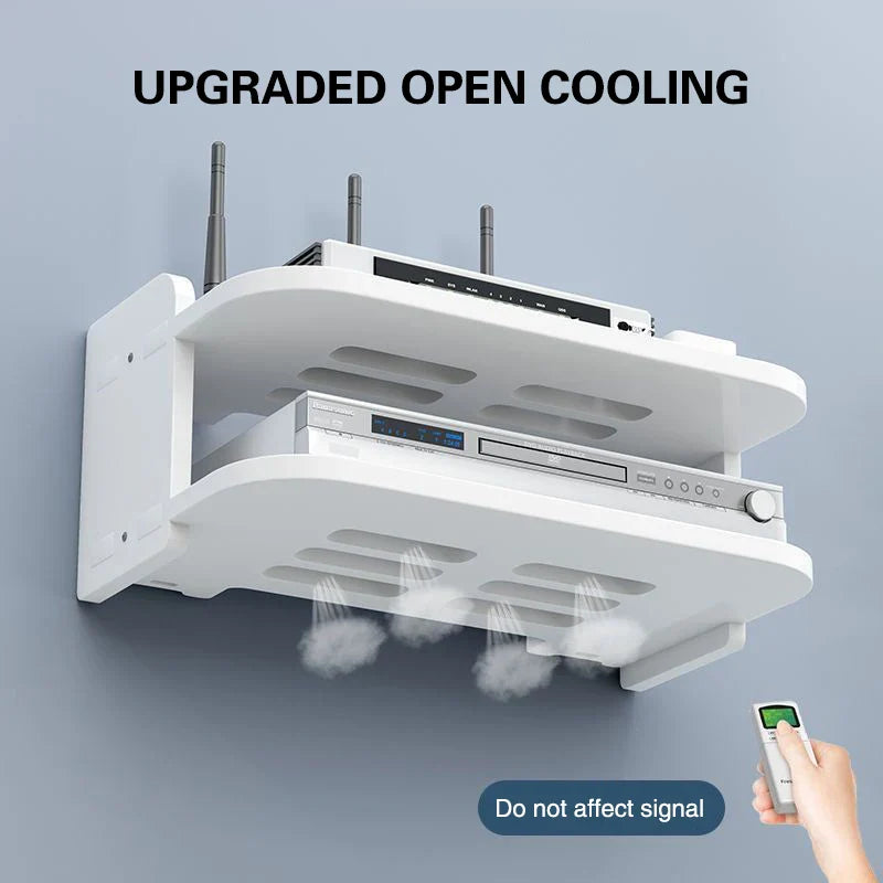 Brehn | SkyConnect Home | WLAN-Router Wandregal | Versteckter Kabel-Organizer & Steckdosenhalter | Schwebendes Regal für TV-Box & Mehr | Weiß | 40×12×8 cm