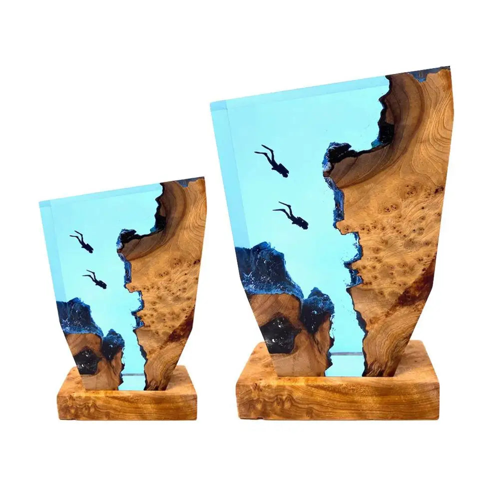 LED Ozean Taucher Tischlampe – Epoxidharz Holz Deko Lampe mit Karstlandschaft | Brehn