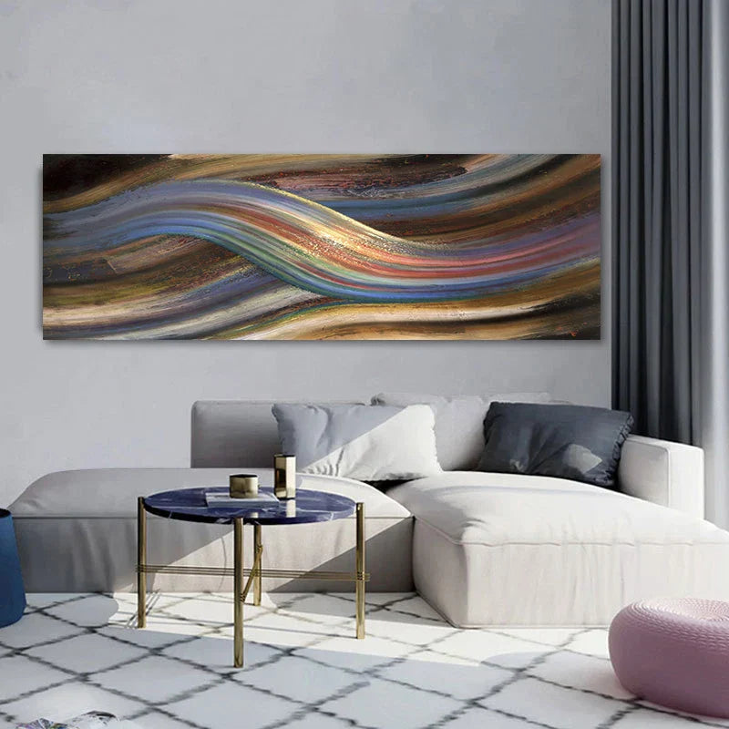 Fließende Regenbogen abstrakte Wandkunst Feine Kunst Leinwanddruck Breitformat Moderne Farben Bilder für über das Bett oder über das Wohnzimmer Sofa | Brehn
