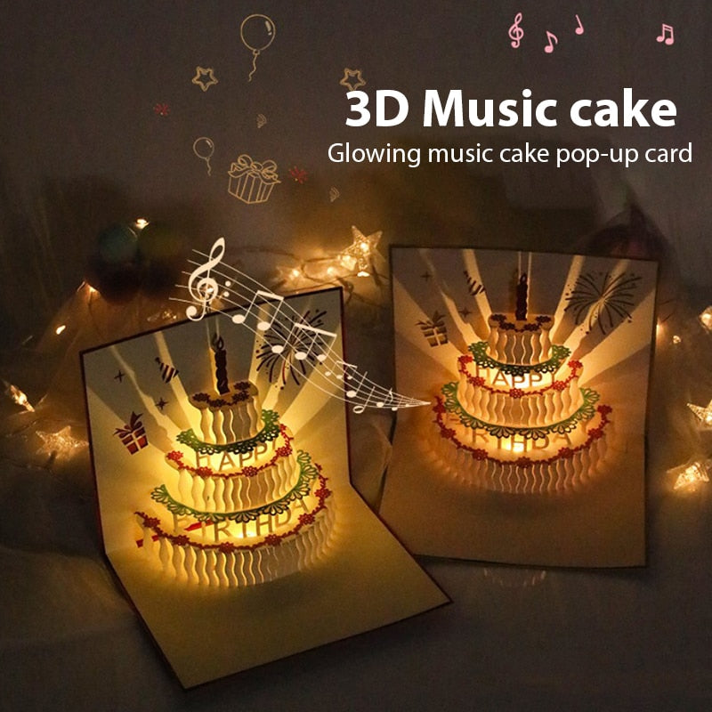 VIvolux | 3D Geburtstagsmusik Glückliche Kuchen Karten