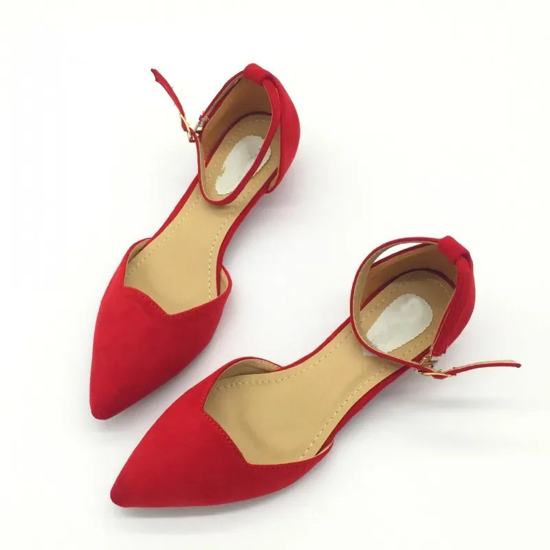 Brehn | Frauen Schnalle Riemen Niedrig Absätze Pumps Spitz Zehe Flock D'Orsay Absätze Schuhe Einzelschuh Blau