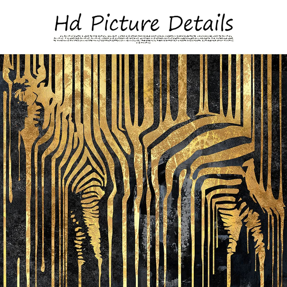 Moderne abstrakte goldene Zebra-Linien Löwe Elefant Tiger Wandkunst Fein Kunst Leinwanddrucke Bilder für luxuriöse Wohnung Wohnzimmer Esszimmer Kunstdekoration | Brehn
