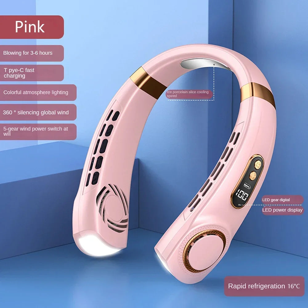 2025 Mini Hängender Halsventilator – Tragbarer blasenloser wiederaufladbarer Luftkühler mit Digitalanzeige, persönlicher Halsventilator | Brehn