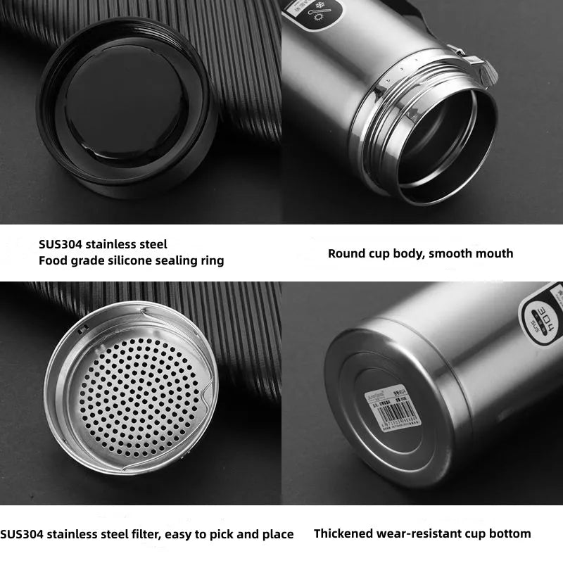 800ml-1L Edelstahl Thermoskanne – Tragbarer Vakuumflasche mit LED-Temperaturanzeige