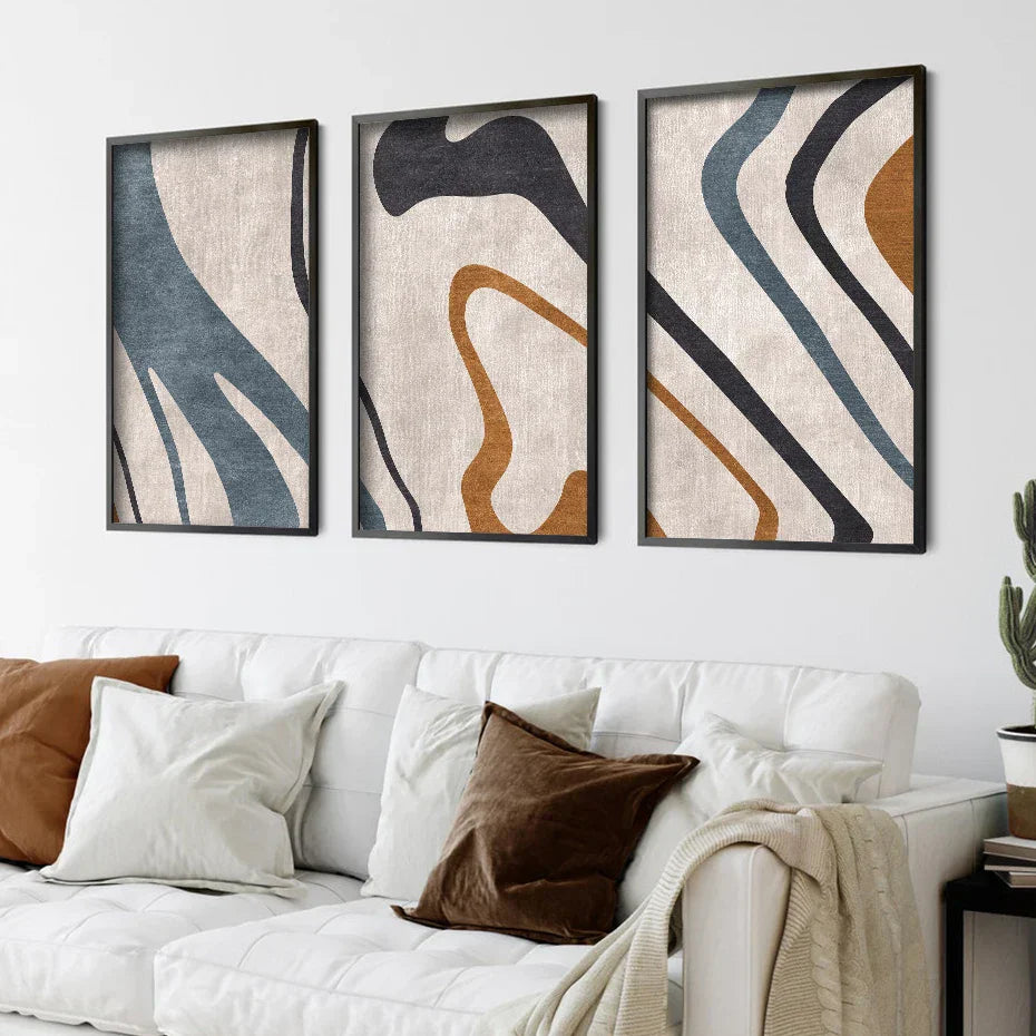 Fließende Linien Blau Beige Abstrakte Wandkunst Feine Kunst Leinwanddrucke Bilder Für modernes Wohnzimmer Esszimmer Schlafzimmer Kunst Dekor | Brehn