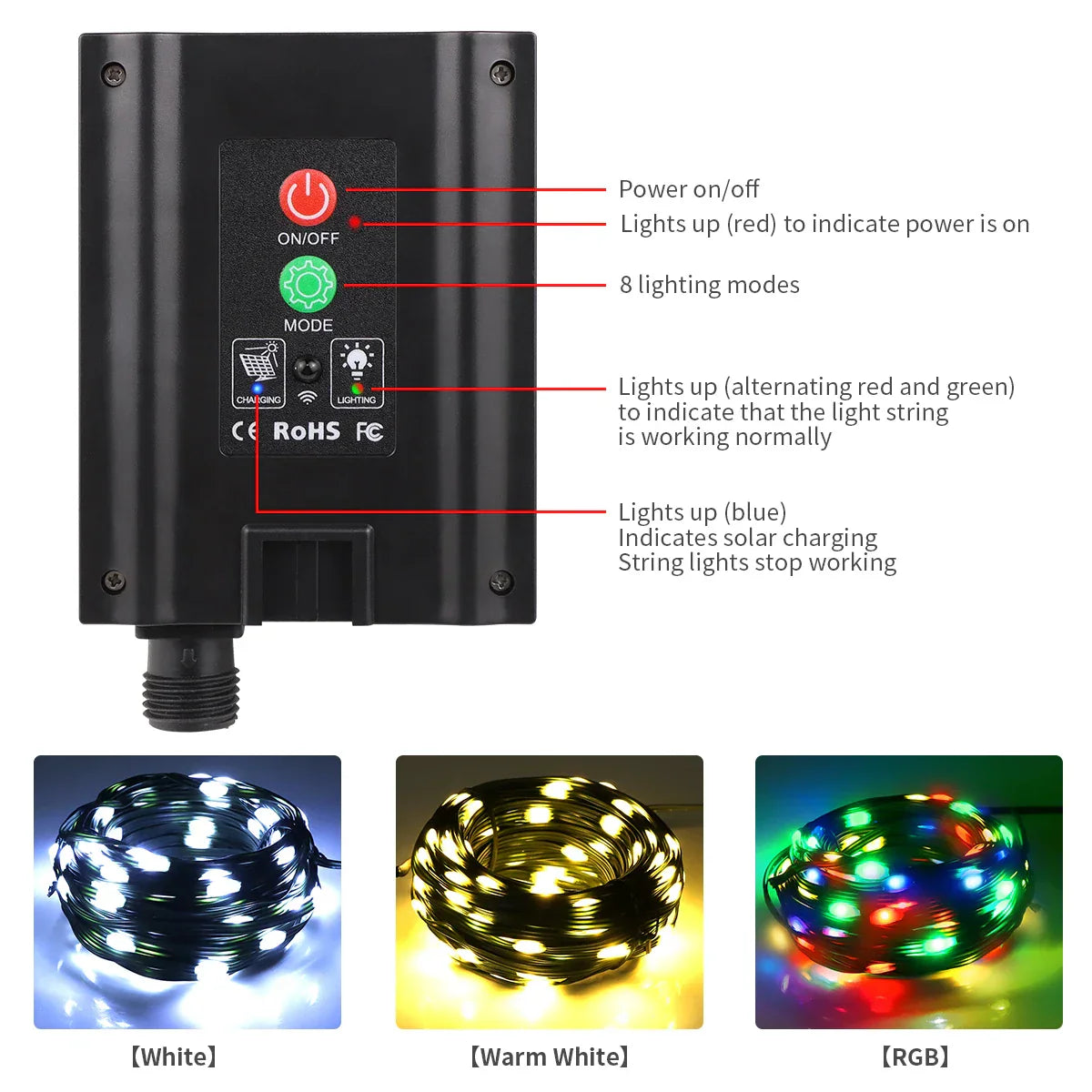 Brehn | Solar Lichterkette 100M LumiSol ProLine | 8 Modi | IP65 wasserdicht | Extra helle LEDs | Fernbedienung & schnelles Laden | Für Garten, Hochzeit & Weihnachten
