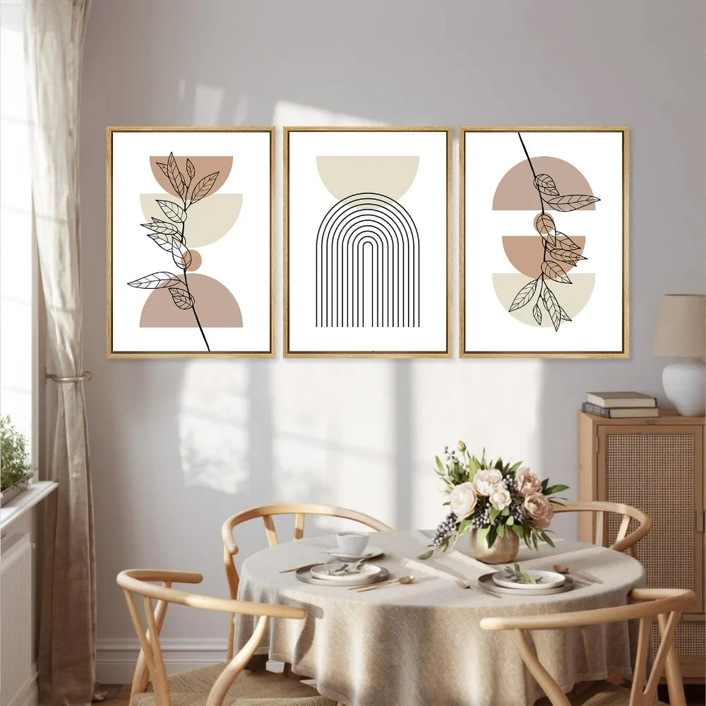 Set aus 3 Stück Modern Abstrakt Bohemian Minimalistisch Geometrisch Wandkunst Fein Kunst Leinwand Drucke Poster Bilder Für Wohnzimmer Dekor | Brehn
