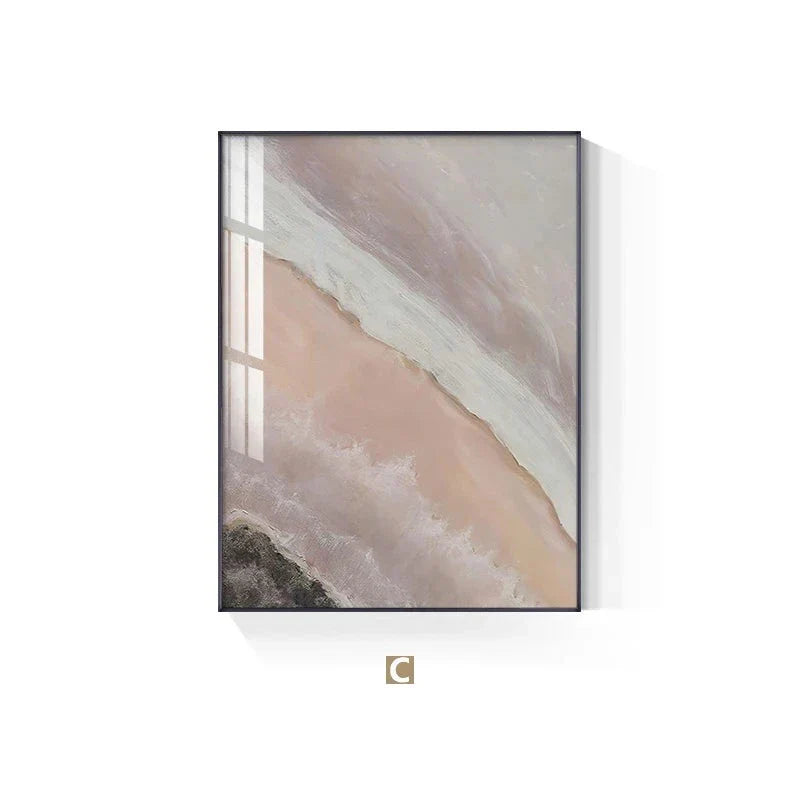 Neutrale Farbtöne Rosa Abstrakte Ozean Küstenlinie Wandkunst Feine Kunst Leinwanddrucke Minimalistische Bilder für Wohnraum Schlafzimmer Kunst Dekoration | Brehn