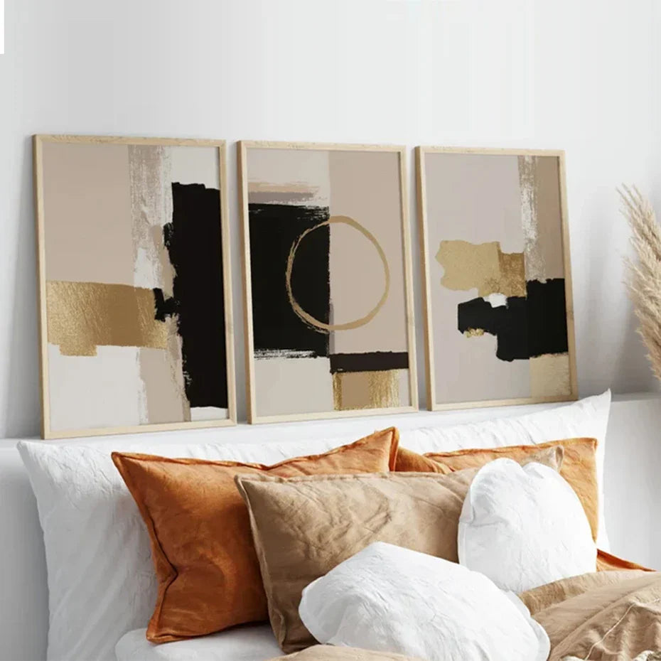 Schwarz Beige Gold Farbblock Abstrakte Wandkunst Fine Art Leinwanddrucke Moderne Bilder Für Wohnzimmer Schlafzimmer Zeitgenössische Inneneinrichtung | Brehn
