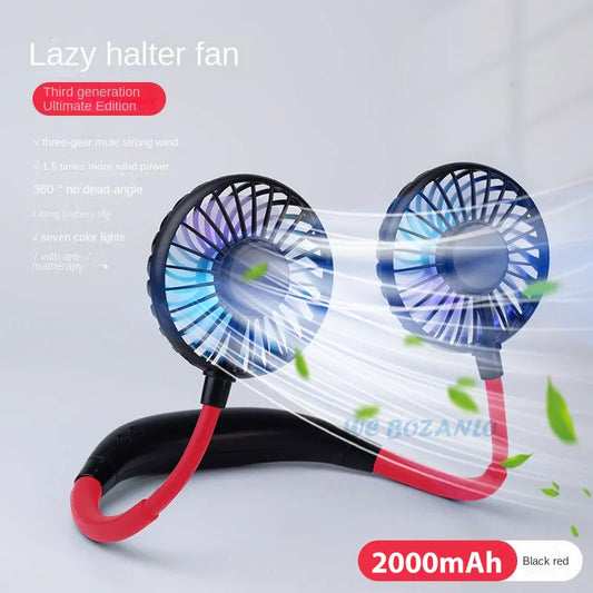 USB Tragbarer Freisprechhalsventilator - Wiederaufladbarer Mini-Sportventilator, 3-Geschwindigkeitsverstellbarer Dualventilator für Zuhause, Büro & Außeneinsatz | Brehn