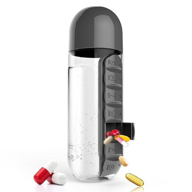 Wasserflasche mit Medikamenten-Organizer | Brehn