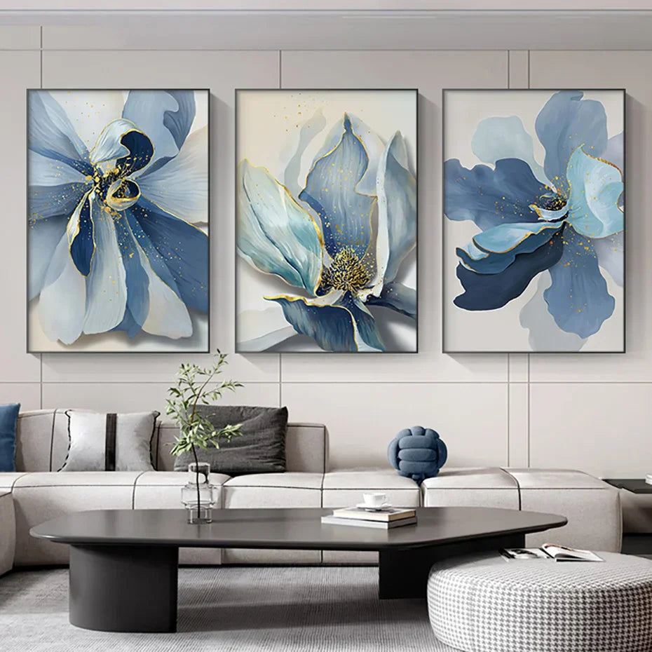Big Blue Petal Florale Wandkunst Fine Art Leinwanddrucke Moderne Botanische Abstrakte Bilder Für Wohnzimmer Schlafzimmer Esszimmer Kunstdekor | Brehn