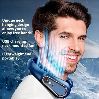 Hängender Nackenventilator tragbarer Sommerluftkühler USB Kühllüfter mit 5 Geschwindigkeiten und digitalen Anzeigen - super Technologie und blattlos | Brehn