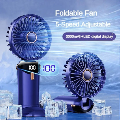 USB Handheld Mini Ventilator Faltbar Tragbare Hals Hängende Ventilatoren 5 Geschwindigkeiten USB Wiederaufladbarer Ventilator mit Telefonständer und Display | Brehn