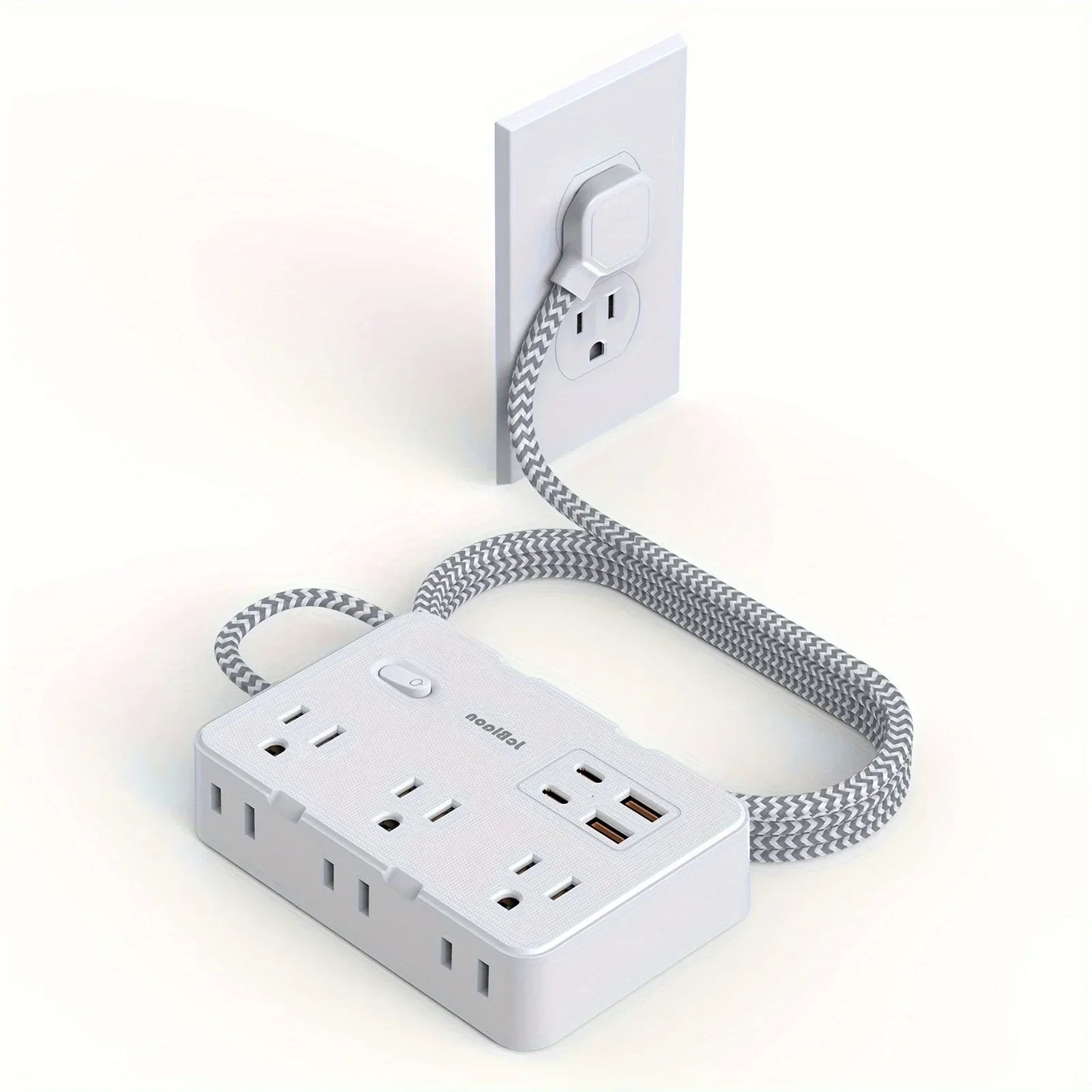 Smart Home-Steckdosenleiste mit USB-Schnellladefunktion | US-Stecker AC-Steckdose mit gewebtem Verlängerungskabel und Netzfilter | Brehn