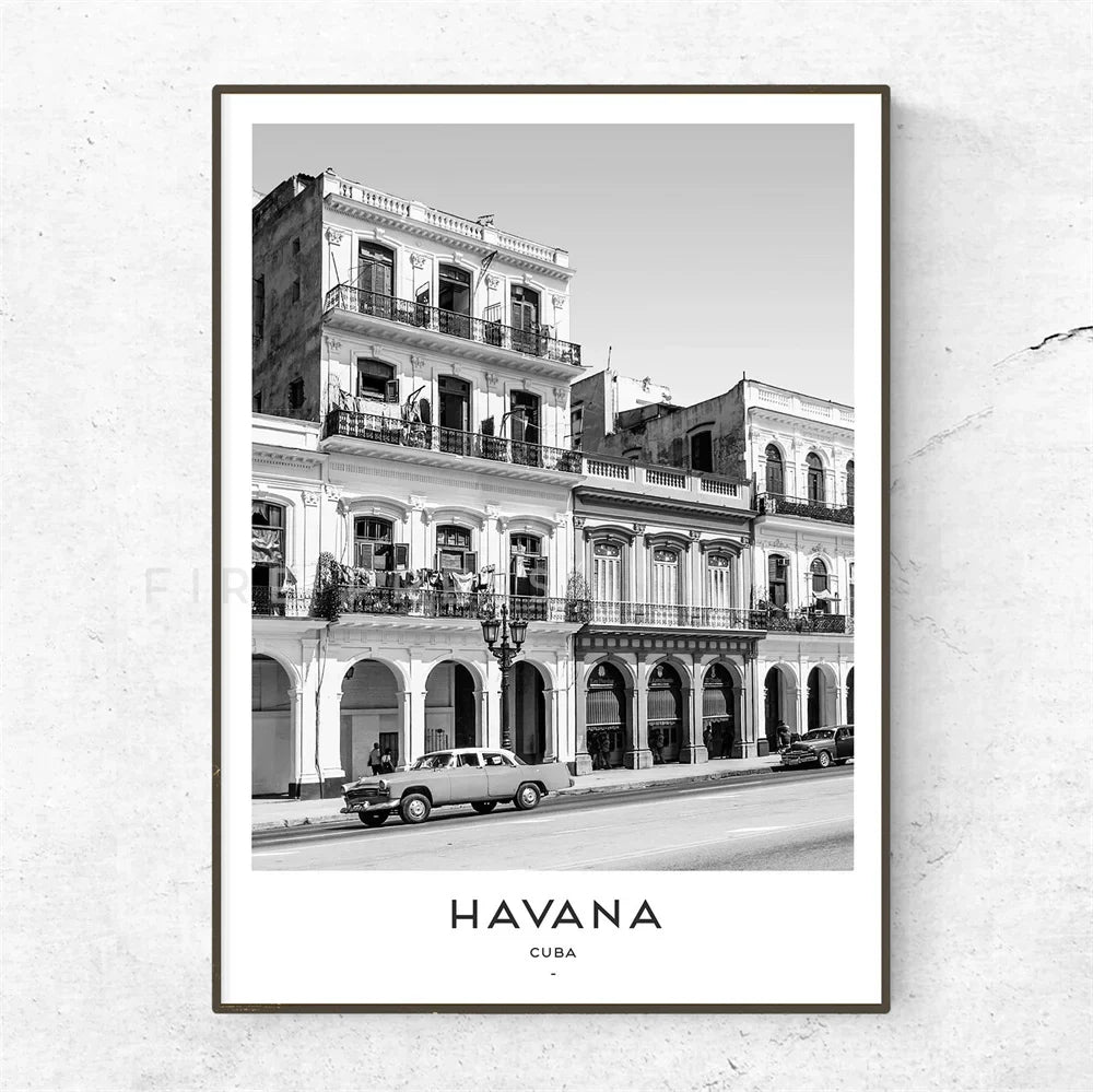 Cuba Havana Schwarz & Weiß Reiseplakat Wandkunst Feine Kunst Leinwanddrucke Bilder Für Wohnzimmer Esszimmer | Brehn