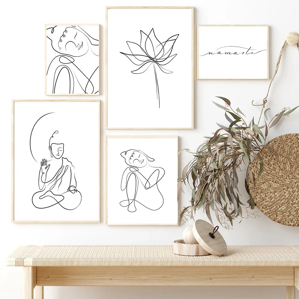 Minimalist Buddha Poster Lotus Wandkunst Linienkunst Fine Art Leinwanddrucke Inspirierende Meditationsbilder Für Wohnzimmer Salon Spa Wanddekoration | Brehn