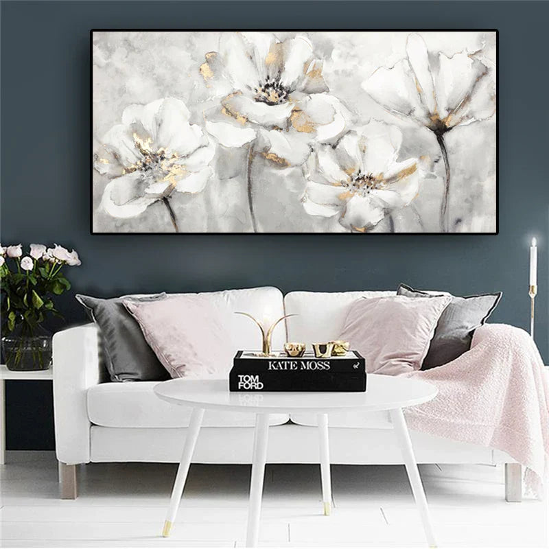 Große weiße florale abstrakte Wandkunst feine Kunstdrucke auf Leinwand moderne botanische Bilder für Wohnzimmer Hotelzimmer Schlafzimmer Kunst Dekor | Brehn