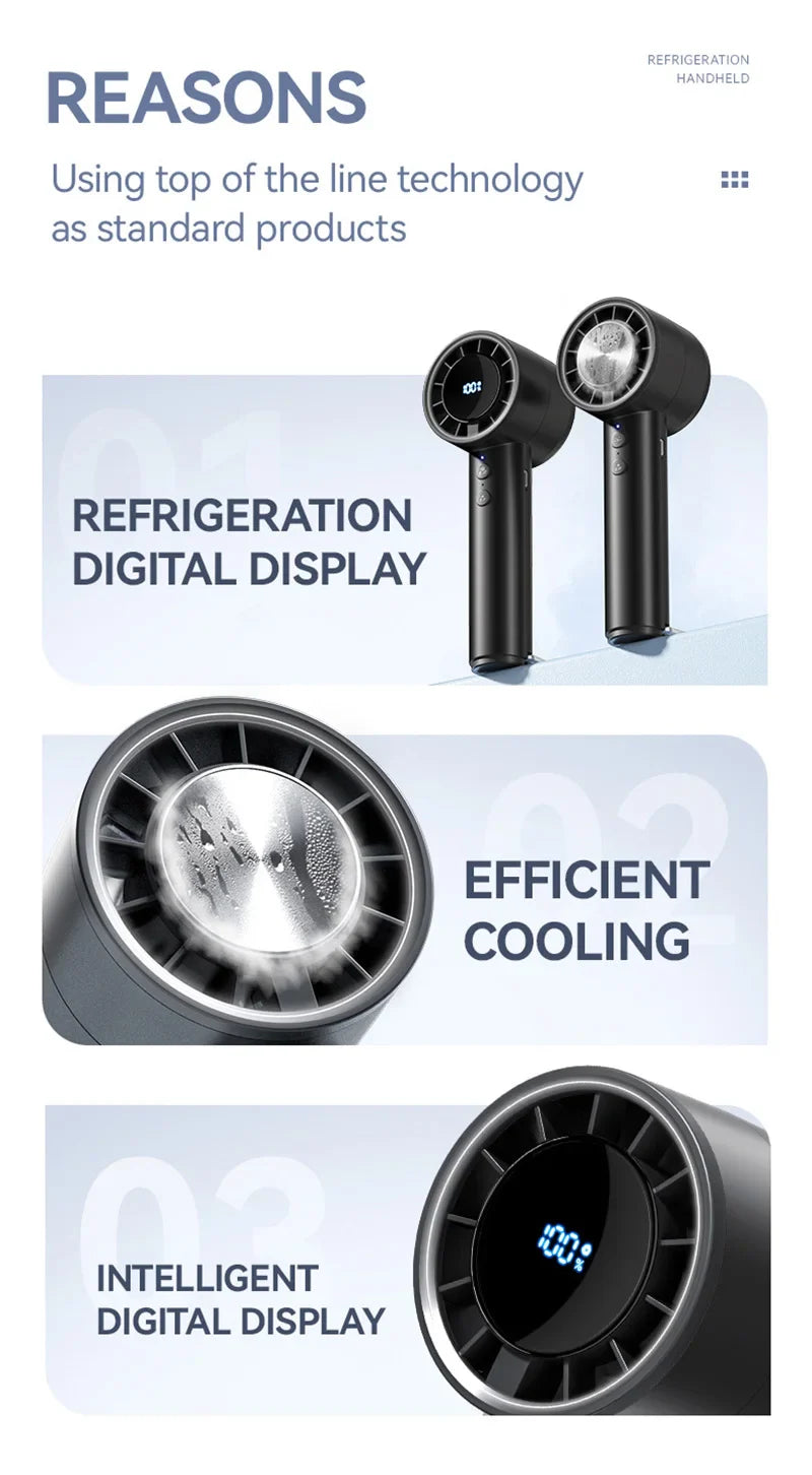 Stiller Hochgeschwindigkeits-USB-Handventilator – Tragbarer kleiner Ventilator mit LED-Display, hoher Windkraft und Kühlschrankfunktion | Brehn
