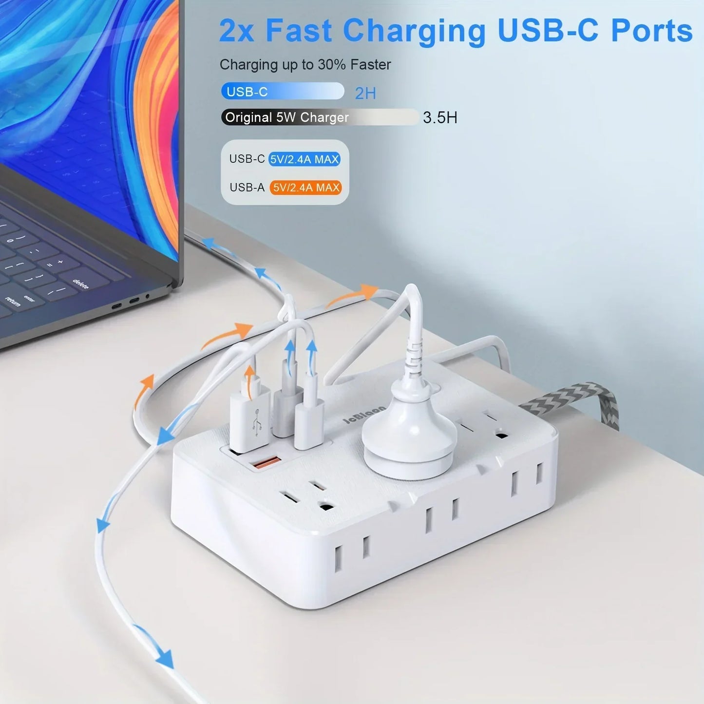 Smart Home-Steckdosenleiste mit USB-Schnellladefunktion | US-Stecker AC-Steckdose mit gewebtem Verlängerungskabel und Netzfilter | Brehn