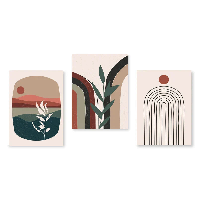 Set aus 3 Stück Modern Abstrakt Bohemian Minimalistisch Geometrisch Wandkunst Fein Kunst Leinwand Drucke Poster Bilder Für Wohnzimmer Dekor | Brehn
