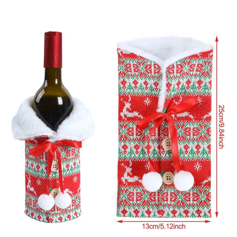 Weihnachtliche Flaschenhülle mit Fellkragen – Festliche Hülle für Weinflaschen, Wichtel-Deko für Weihnachten, Perfekt als Geschenkverpackung | Brehn