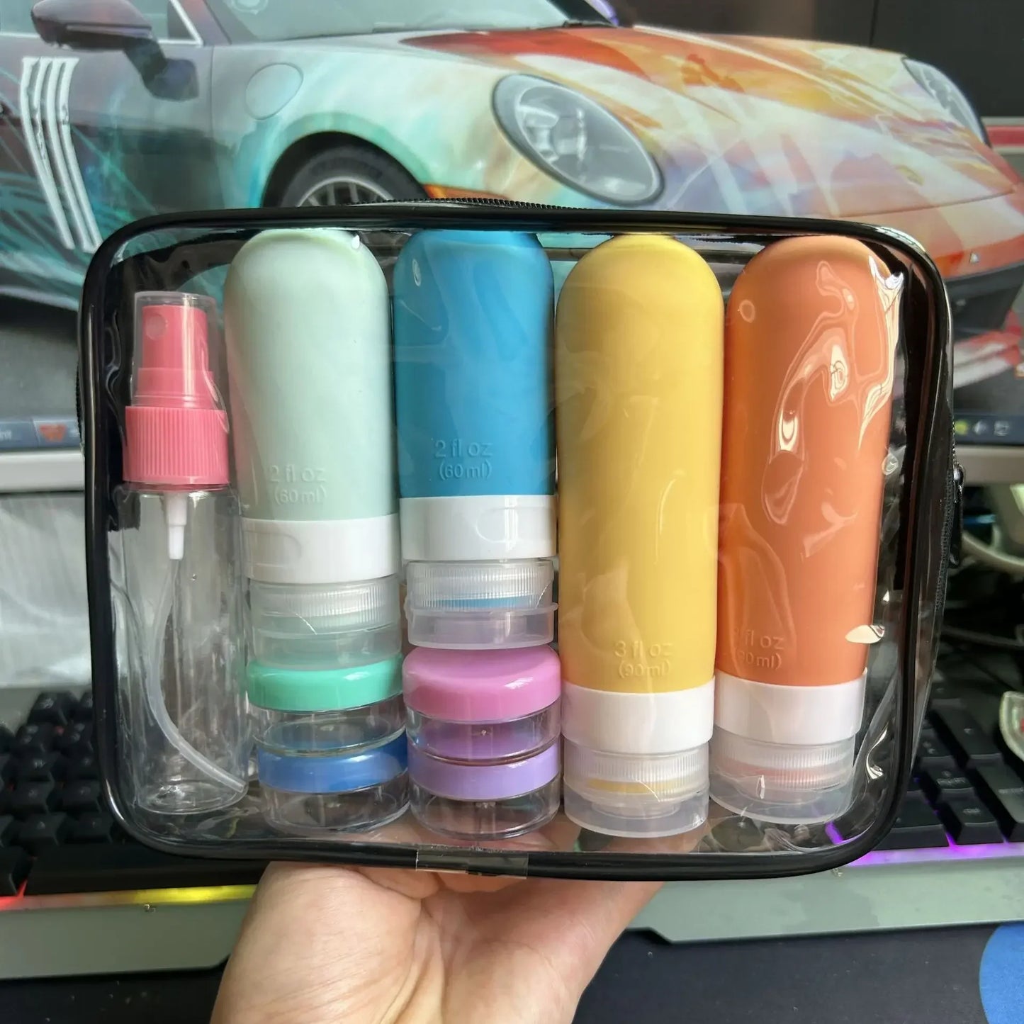 Brehn | Travellina Reiseset | 16-teiliges Nachfüllbares Flaschenset im Zipper-Etui | Auslaufsicher & Handgepäckgeeignet | Für Shampoo, Kosmetik & Pflegeprodukte