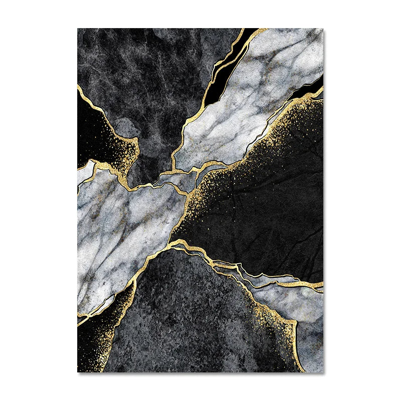 Moderne abstrakte schwarze graue goldene Geode-Marmor-Druck Wandkunst Fine Art Leinwanddrucke Bilder für luxuriöse Wohnung Wohnzimmer Home Office Dekor | Brehn
