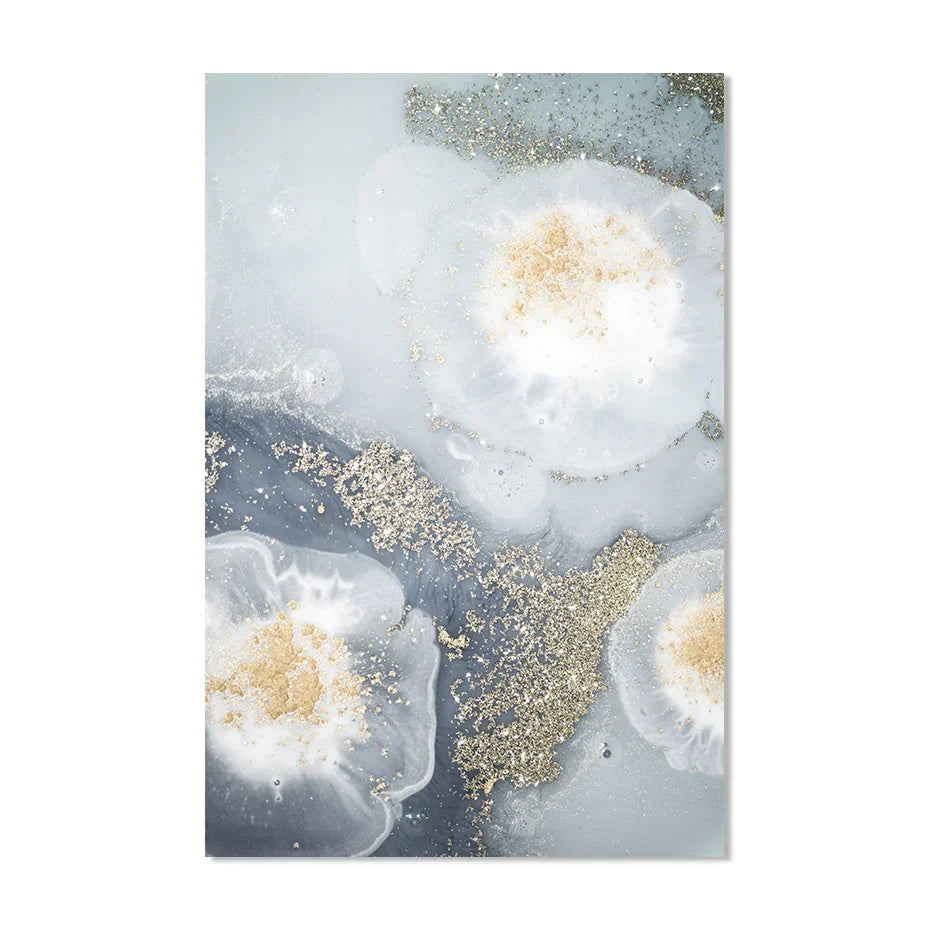 Blaue Weiße Goldene Abstrakte Florale Wandkunst Fein Kunst Leinwanddrucke Poster Bild Für Modernes Wohnzimmer Schlafzimmer Nordische Wohnkultur | Brehn
