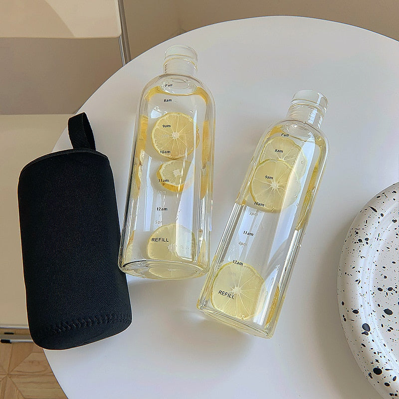 Brehn | Zeit Skala hitzebeständiger Glas Wasserflasche